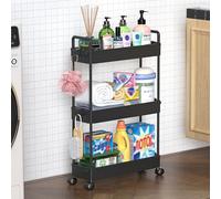 SOLEJAZZ Carrello portaoggetti a 3 ripiani Carrello scorrevole e scorrevole Carrello portaoggetti mobile per cucina, bagno, lavanderia, camera da letto, spazi stretti, plastica, nero