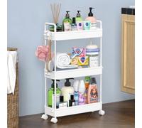 SOLEJAZZ Carrello portaoggetti a 3 ripiani, carrello scorrevole e scorrevole, per cucina, bagno, lavanderia, camera da letto, spazio stretto, plastica, bianco