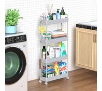 SOLEJAZZ Carrello portaoggetti a 4 livelli scorrevole estraibile Carrello portaoggetti mobile per scaffali per cucina, bagno, lavanderia, camera da letto, plastica, grigio