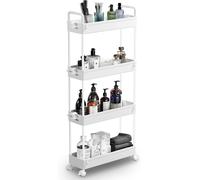 SOLEJAZZ Carrello portaoggetti a 4 ripiani Carrello scorrevole e scorrevole Carrello portaoggetti mobile per cucina, bagno, lavanderia, camera da letto, spazi stretti, plastica, bianco