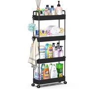 SOLEJAZZ Carrello portaoggetti a 4 ripiani Carrello scorrevole e scorrevole Carrello portaoggetti mobile per cucina, bagno, lavanderia, camera da letto, spazi stretti, plastica, nero