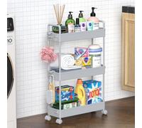 SOLEJAZZ Slide-Out Slim Rolling Utility Cart Mobile Organizer per cucina, bagno, lavanderia, camera da letto, spazi stretti, plastica, grigio