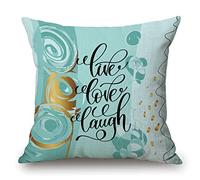 Solekla Federa per cuscino con scritta "Live Love Laugh" positiva su frase motivazionale e ispiratrice astratta, decorativa, per divano, federa per cuscino in cotone e lino, decorazione per la casa