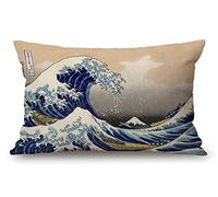 Solekla Hokusai - Federa decorativa per cuscino in cotone e lino, motivo: la grande onda, per divano, letto, 30,5 x 50,8 cm