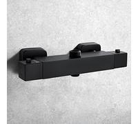 Solepearl Miscelatore per doccia termostatico quadrato, due uscite, in ottone nero opaco, miscelatore per doccia, doppia uscita con TOP 3/4" BSP (26.4 mm) + fondo 1/2" BSP (21 mm)