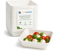 SOLEPLASTIC 50 Ciotoline per Aperitivo - Monoporzioni RIUTILIZZABILI Finger Food in Polpa di Canna da Zucchero (6,5 x 6,5) - Ciotole Aperitivo Eleganti per Catering, Buffet, Aperitivi, Dolci e Salati