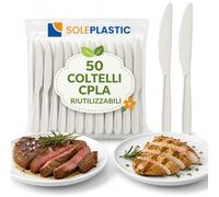 SOLEPLASTIC 50 Coltelli Riutilizzabili da 16 cm Bianco, Posate Ecologiche Resistenti per Catering, Feste, Eventi, Casa e Buffet