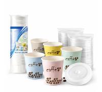 SOLEPLASTIC 500 Bicchierini Caffè in Cartoncino Biodegradabile da 75 ml Mix Colori + 500 Coperchi - Bicchieri Caffè Carta Monouso Resistenti per Bevande Calde e Fredde - Uso Casa, Ufficio e Non Solo