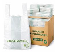SOLEPLASTIC 500 Sacchetti Spesa Biodegradabili con Manici 28 x 50 cm, SOFFIETTO 7 CM, Borse Spesa da 6,5 g, in Scatola con Dispenser, per Casa e Attività Commerciali, E Non Solo