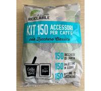 SOLEPLASTIC Kit Caffe Bicchierini Palettine E Zucchero Con 150 Bicchierini Caffè 75 Ml + 150 Palette In Legno Di Betulla + 150 Bustine Di Zucchero Kit Bicchieri Caffe E Palette Zucchero Monouso (3)
