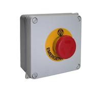 Solera® 110×100×60 mm IP65 Scatola Derivazione Esterna Assemblata IK08 con Pulsante Arresto di Emergenza • 815-1 • Grigio • 1 unità