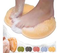 Solespa Hands-Free Silicone Foot Scrubber Mat, Multifunctional Wall Mounted Shower Foot & Back ScrubberMat with Non-Slip Suction Cups, Body Cleaner Eliminate Calluses Dead Skin (Yellow)