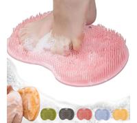 Solespa Hands-Free Silicone Foot Scrubber Mat, Multifunctional Wall Mounted Shower Foot & Back ScrubberMat with Non-Slip Suction Cups, Body Cleaner Eliminate Calluses Dead Skin (Pink)