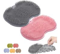 Solespa Hands-Free Silicone Foot Scrubber Mat, Shower Foot and Back Scrubber Massage Pad, with Non-Slip Suction Cups, for Cleaning Exfoliation Massage Your Feet without Bending (Gray+Pink)