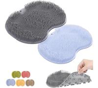 Solespa Hands-Free Silicone Foot Scrubber Mat, Shower Foot and Back Scrubber Massage Pad, with Non-Slip Suction Cups, for Cleaning Exfoliation Massage Your Feet without Bending (Blue+Gray)