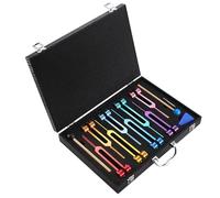 Solfeggio Set di 8 diapason in alluminio (126,22 ~ 270,20 hz), set di diapason in alluminio con ponderato, 2 martelli, panno per la pulizia e la scatola di conservazione, per scopi terapeutici