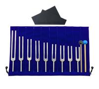 Solfeggio - Set di 9 forchette curative in lega di alluminio con martello in silicone bicolore, custodia e panno per la pulizia