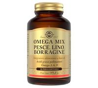 Solgar Omega Mix 60 Softgel con Omega 3, 6 e 9 da Pesce, Lino e Borragine | Fonte di Omega 3, 6 e 9. Con oli di pesce, lino e borragine. EPA e DHA contribuiscono alla normale funzione cardiaca.