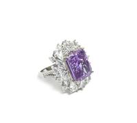 SOLIAXDIY RTT Jewellery - Anello da cocktail con ametista e zirconia cubica viola, placcato in oro bianco, stile vintage (L½-Q), Argento 925