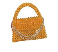 Solid Color Beaded Bag Portable Designer Handbags Purses Messenger Top-Handle Ladies Gift Women Fashion(Orange,Golden Chain)
