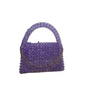 Solid Color Beaded Bag Portable Designer Handbags Purses Messenger Top-Handle Ladies Gift Women Fashion(Purple,Golden Chain)