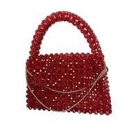 Solid Color Beaded Bag Portable Designer Handbags Purses Messenger Top-Handle Ladies Gift Women Fashion(Red,Silver Chain)