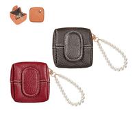 Solid Color Mini Coin Purse, Mini Lychee Pattern Coin Purse, Buckle Key Earphone Storage Bag, Square Snap Change Cash Holder Pocket Wallet (2 Pcs-5)