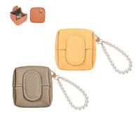 Solid Color Mini Coin Purse, Mini Lychee Pattern Coin Purse, Buckle Key Earphone Storage Bag, Square Snap Change Cash Holder Pocket Wallet (2 Pcs-1)