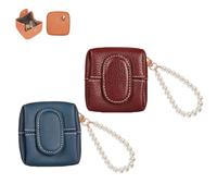 Solid Color Mini Coin Purse, Mini Lychee Pattern Coin Purse, Buckle Key Earphone Storage Bag, Square Snap Change Cash Holder Pocket Wallet (2 Pcs-7)