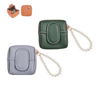 Solid Color Mini Coin Purse, Mini Lychee Pattern Coin Purse, Buckle Key Earphone Storage Bag, Square Snap Change Cash Holder Pocket Wallet (2 Pcs-2)