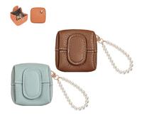 Solid Color Mini Coin Purse, Mini Lychee Pattern Coin Purse, Buckle Key Earphone Storage Bag, Square Snap Change Cash Holder Pocket Wallet (2 Pcs-3)