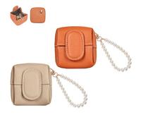Solid Color Mini Coin Purse, Mini Lychee Pattern Coin Purse, Buckle Key Earphone Storage Bag, Square Snap Change Cash Holder Pocket Wallet (2 Pcs-4)