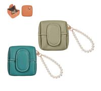 Solid Color Mini Coin Purse, Mini Lychee Pattern Coin Purse, Buckle Key Earphone Storage Bag, Square Snap Change Cash Holder Pocket Wallet (2 Pcs-6)