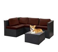 Solid Color Outdoor Sofa Seat Cover - Elastic Cushion Cover, Outdoor Cushion Cover Replacement 1/2/3 Seater Cover for Rattan Sofa, Seats and Furniture (Coffee,6PCS)