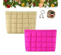 Solid Color Quilted Design Clutch, Quilted Puffer Makeup Bag for Women, Soft Puffy Toiletry Bags for Gym Vacation (Mix-q)