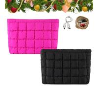 Solid Color Quilted Design Clutch, Quilted Puffer Makeup Bag for Women, Soft Puffy Toiletry Bags for Gym Vacation (Mix-y)