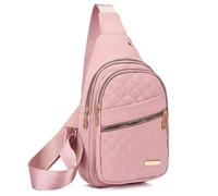 Solid Color Quilted Fanny Pack, Casual Cross Body Bag for Women Men, Chest Bag Daypack (Pink)