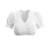 Solid Color Short Sleeve Crop Top Tee Casual Blouse (White, L)