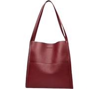 Solid Color Simple Genuine Leather Shoulder Bag, Genuine Leather Bucket Tote Bag, Women Large Capacity Totes Crossbody Bag (01)