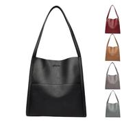 Solid Color Simple Genuine Leather Shoulder Bag, Large Capacity Waterproof Tote Bag, Simple Modern All-Match Satchel Handbag Crossbody (One Size,Black)