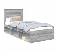 Solid Pine Wood Bed Frame 90x190 cm Single Frame with Headboard Grey Sonoma, Modern Minimalist Platform Bed for Small Bedroom, Easy Assembly Durable Slatted Mattress Support 200 kg Capacity