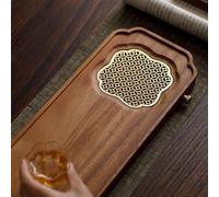 Solid Walnut Tea Tray 42cm Drainage Design(Looking At The River) | Solid per american walnut, 42cm length, efficient drainage system, keeps area dry, natural wood