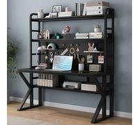 Solid Wood Computer Desk with Storage Shelves & Pegboard Modern Writing Workstation Table for Home Office Study Large Sturdy Desk with Shelf Rustic Home Office Furniture