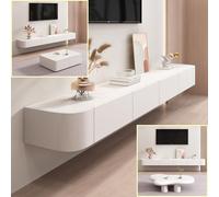 Solid Wood Floating TV Stand Modern Wall Mounted TV Console for Living Room (140 240 cm) Stylish White Finish Space Saving Design