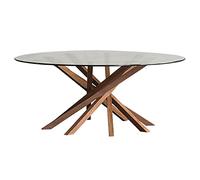 Solid Wood Log Light Luxury Coffee Table Tempered Glass Desktop Round End Table Living Room Bedroom Office Furniture 120cm