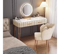 Solid Wood Makeup Vanity Desk with Sintered Marble Top Removable HD Mirror Chair and Sliding Drawers (Colore:)