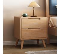 Solid Wood Nightstand with 2-Drawer, Mid-Century Modern Bedside Table Minimalist Bedroom Storage Cabinet Spacious Top & Rounded Edges(45x40x50cm(18x16x20inch), Yellow1)