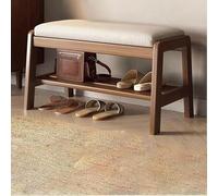 Solid Wood Shoe Bench, 2-Tier Wooden Storage, Mid-Century Modern Shoe Bench Rack, Faux Leather Cushion,for Entryway Hallway Living Room(Peach colored,100cm)