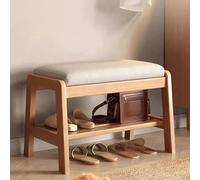 Solid Wood Shoe Bench, 2-Tier Wooden Storage, Mid-Century Modern Shoe Bench Rack, Faux Leather Cushion,for Entryway Hallway Living Room(Cherry color,100cm)