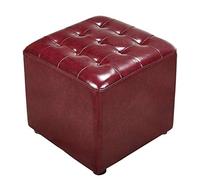 Solid Wood Square Leather Upholstered Cube Pouf Ottoman Footstool Coffee Table Small Bench for Living Room 35x35x40cm